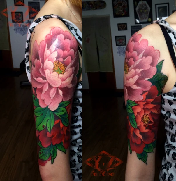 Realism Flower, Peony tattoo on Full Sleeve