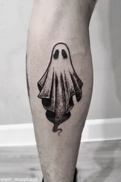 black and grey blackwork Tatuagem em calf #64258 | Tatuador Alain Morpheus