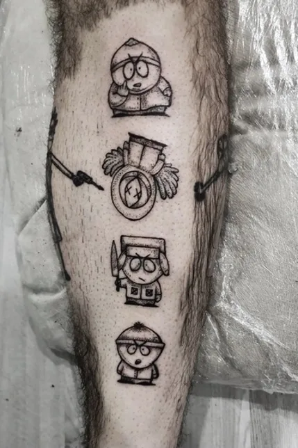 black and grey cartoon Tatuagem em calf #64260 | Tatuador Alain Morpheus