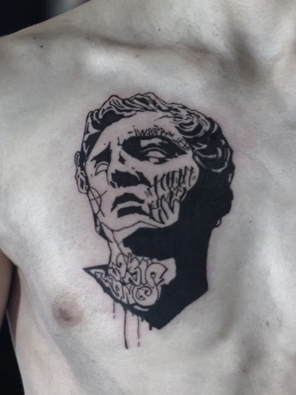 male black blackwork tattoo on chest #64307 | Tattoo Artist Пантель Воронеж