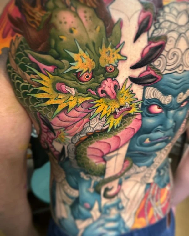 Japanese Dragon, Demon tattoo on Full Back