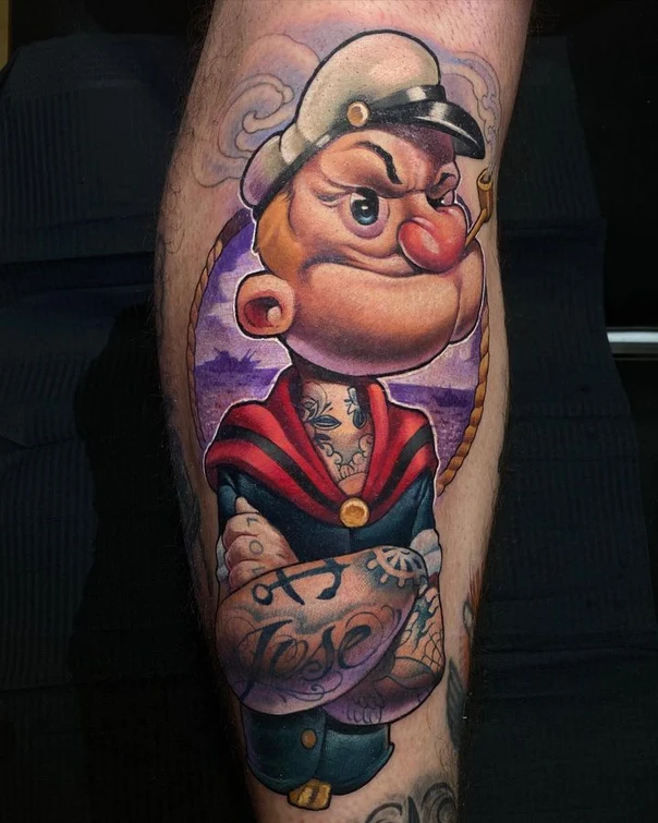 New School Popeye, Anchor tattoo on Calf
