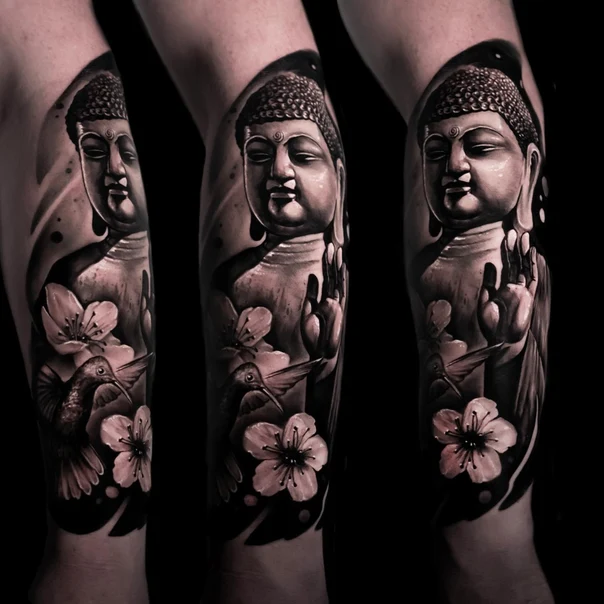 Realism Buddha, Hummingbird tattoo on Forearm
