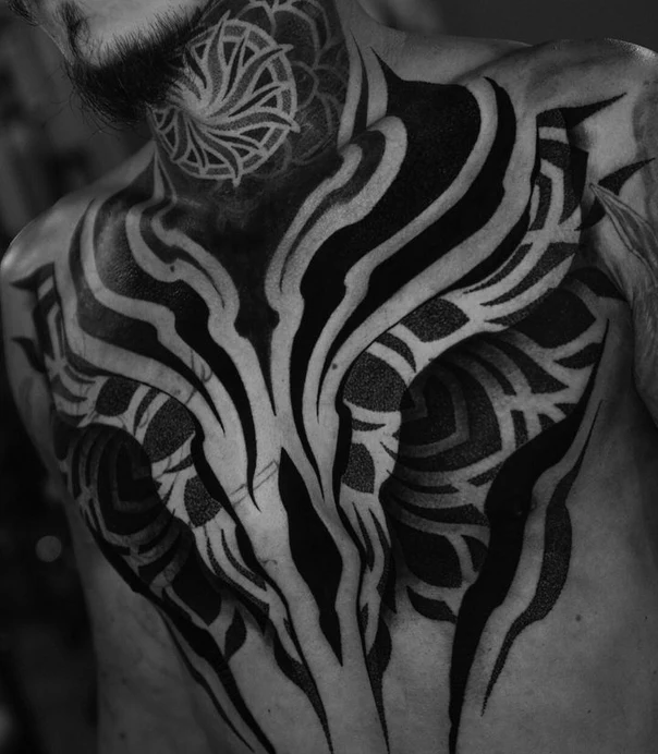 Blackwork Abstract tattoo on Chest