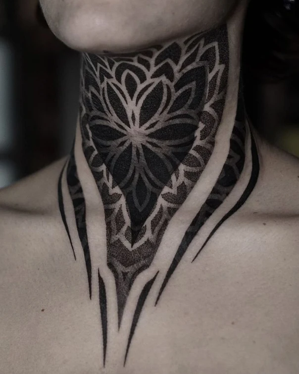 Blackwork Mandala, Geometric tattoo on Neck