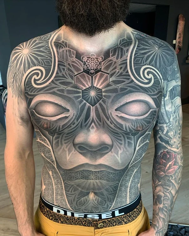 Geometric Face, Geometric tattoo on Chest