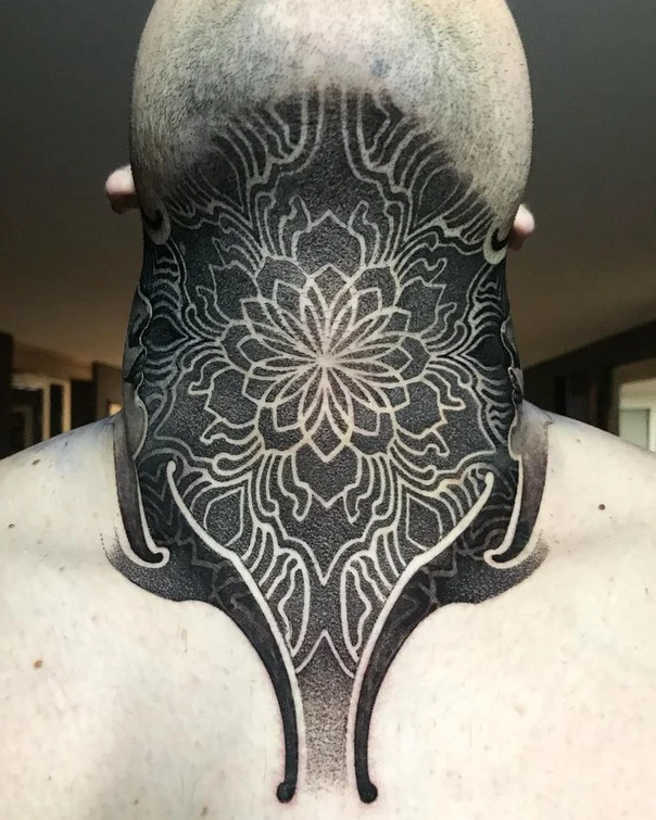 Blackwork Mandala, Geometric tattoo on Back of Neck