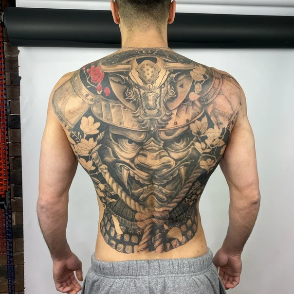 Японская Samurai, Mask tattoo на Спина (полная)