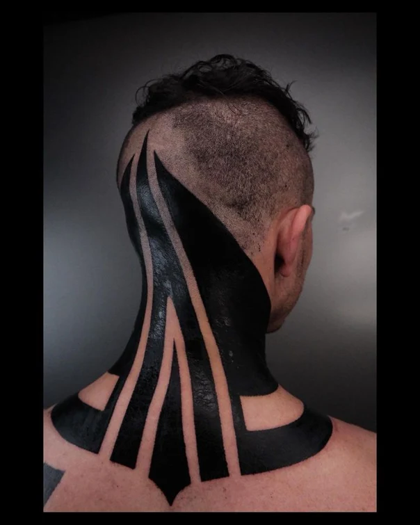 Blackwork Geometric tattoo on Back of Neck