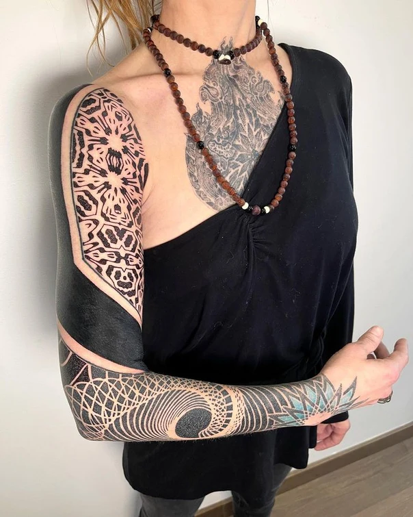 Blackwork Mandala, Geometric tattoo on Full Sleeve