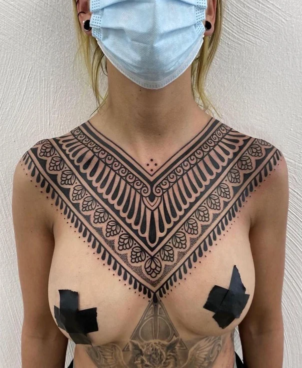 Ornamental Geometric, Mandala tattoo on Chest