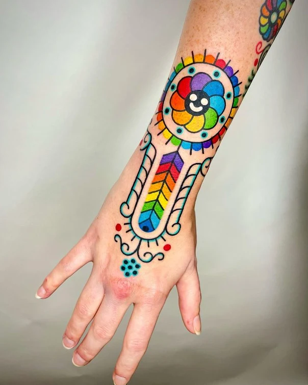 Illustrative Floral, Geometric tattoo on Wrist
