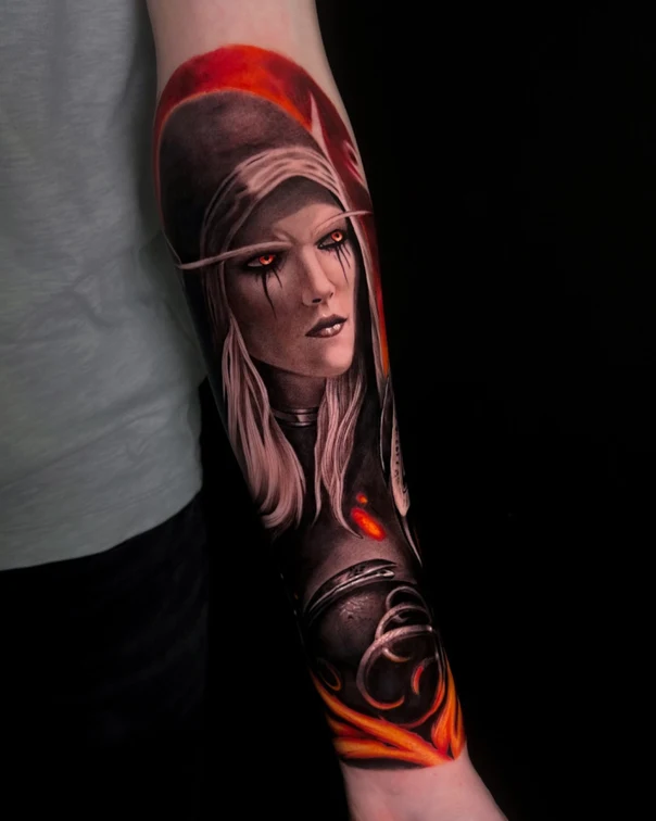 Реализм Character, Fire tattoo на Полный рукав