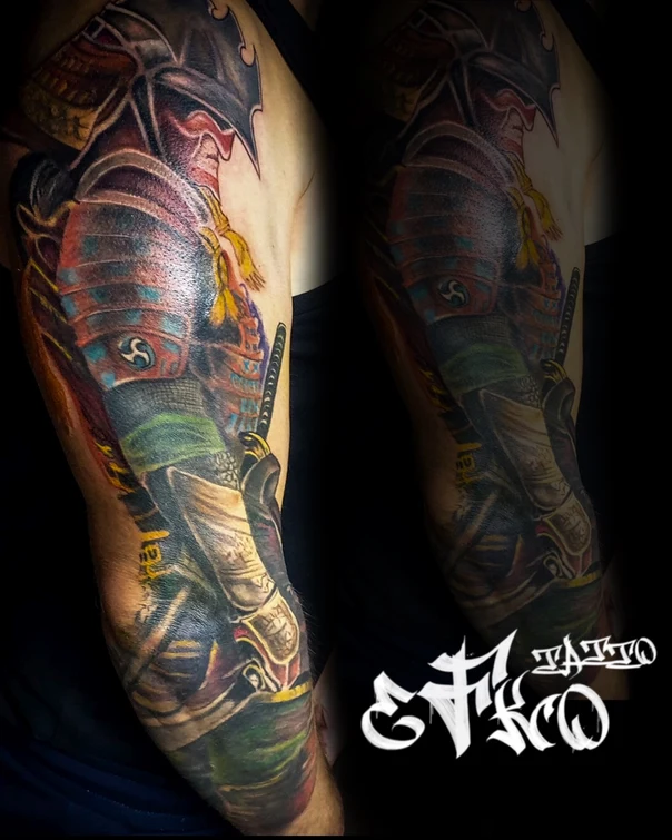 Japanese Samurai, Armor tattoo on Full Sleeve