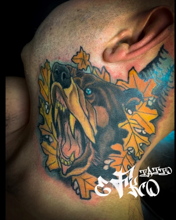 New School Bear, Leaves tattoo on Face