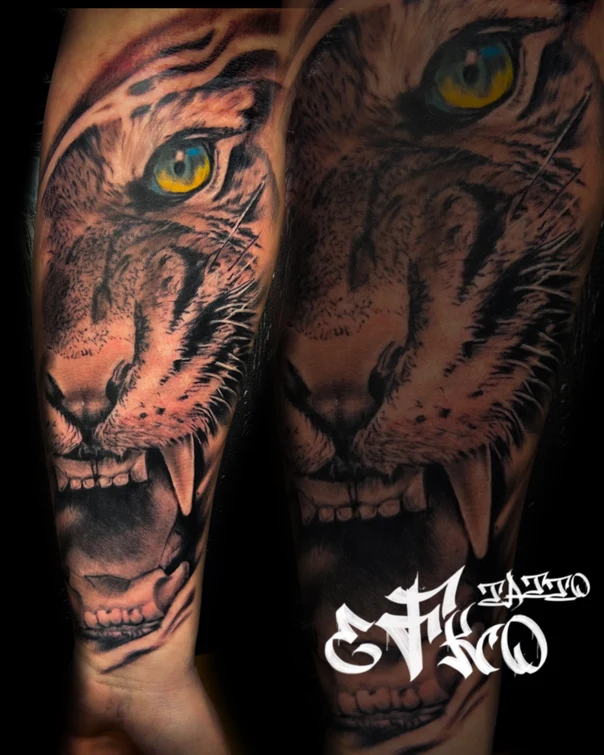 Realism Tiger, Animal tattoo on Forearm