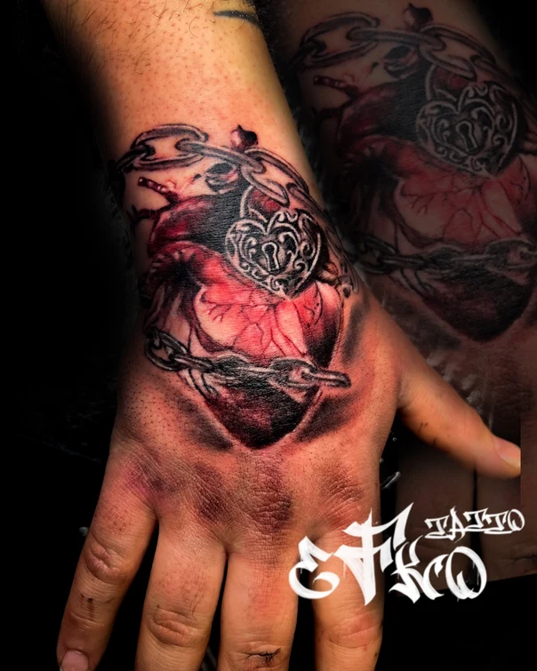 Realism Heart, Lock tattoo on Hand