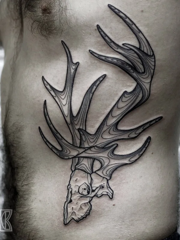 male black linework tattoo on ribcage #9237 | Tattoo Artist Алексей Бузунов