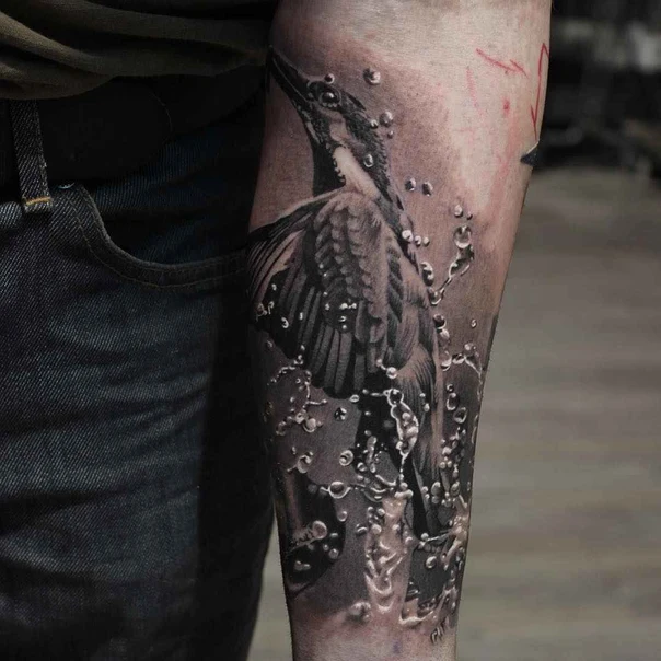 Realism Bird, Water tattoo on Forearm