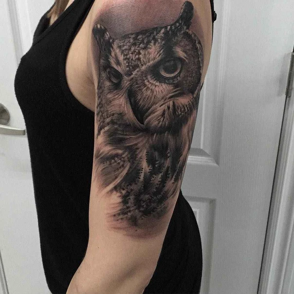 Realism Owl, Forest tattoo on Upper Arm
