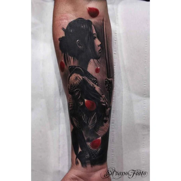 Black & Grey Woman, Sword tattoo on Forearm