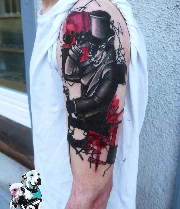 Illustrative Wolf, Animal tattoo on Upper Arm