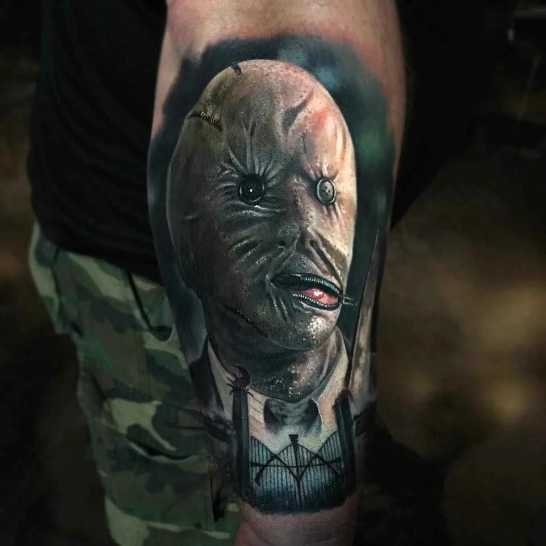 Tattoo artist Paul Acker color horror-realism tattoo