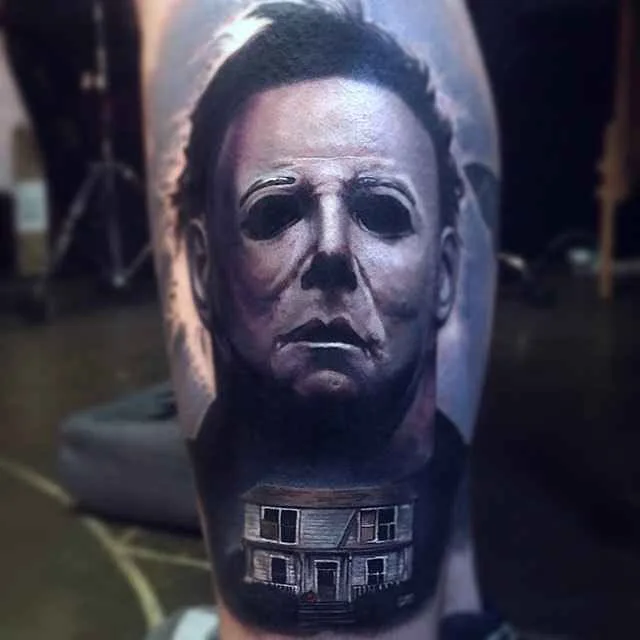 Tattoo artist Paul Acker color horror-realism tattoo