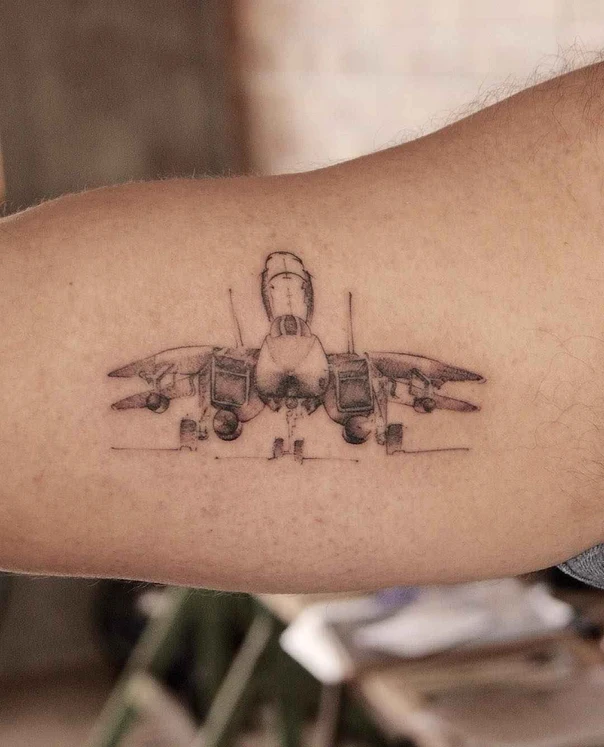 Linework Airplane tattoo on Bicep