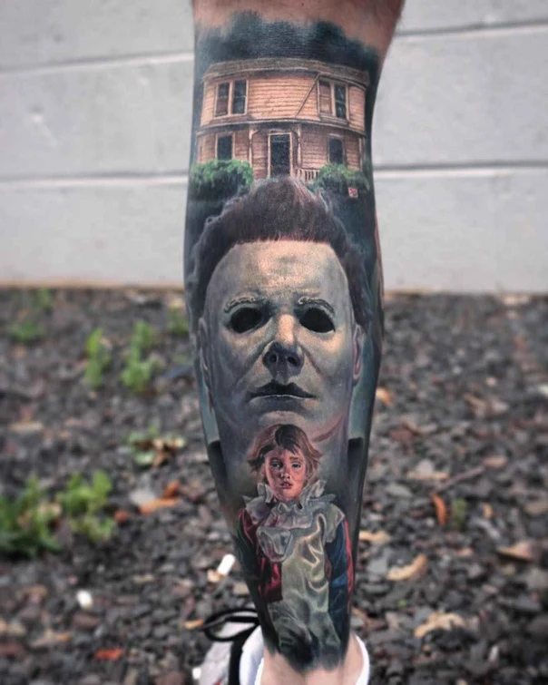 Realism Michael myers, House tattoo on Calf
