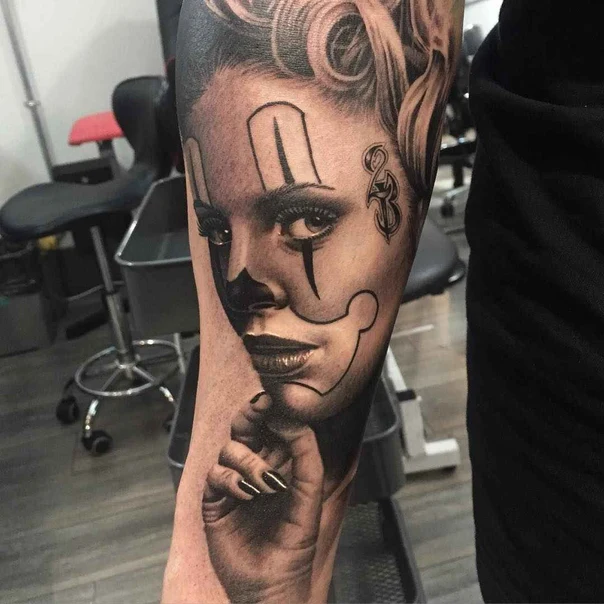 Realism Portrait, Clown tattoo on Forearm