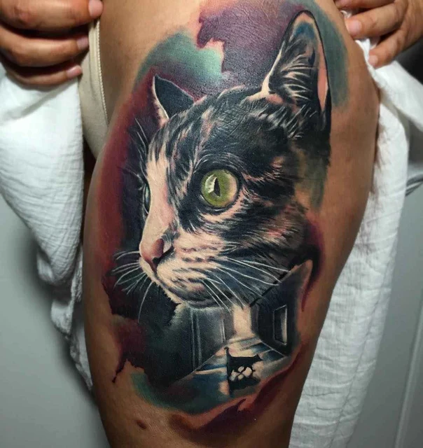 Realism Cat tattoo on Thigh