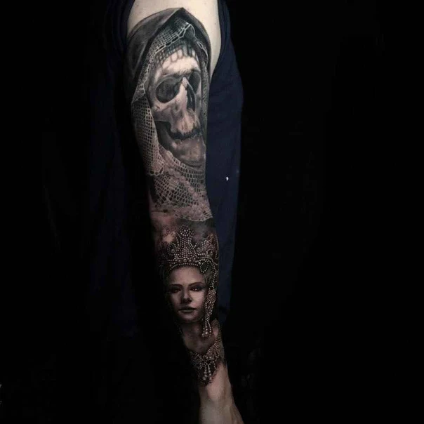 Realism Skull, Portrait tattoo on Full Sleeve