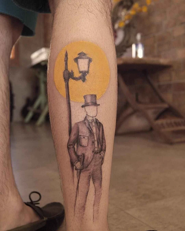 Sketch Figure, Lamp post tattoo on Calf