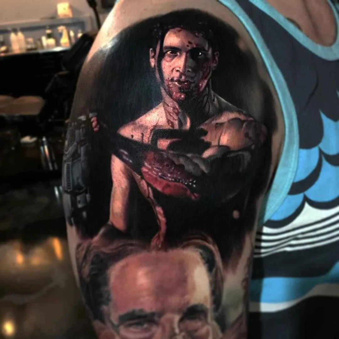 Tattoo artist Paul Acker color horror-realism tattoo