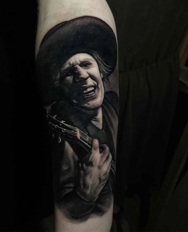 Realism Portrait, Guitar tattoo on Forearm