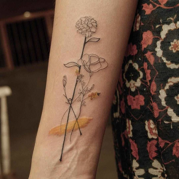 Fineline Flowers tattoo on Forearm