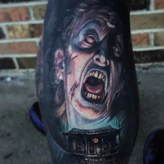Tattoo artist Paul Acker color horror-realism tattoo