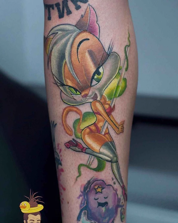 Cartoon Cat, Pin-up tattoo on Calf