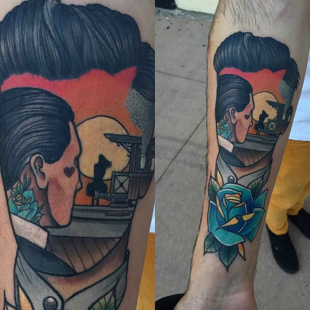 Neo Traditional Portrait, Rose tattoo on Forearm