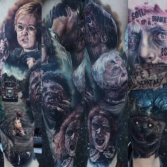 Tattoo artist Paul Acker color horror-realism tattoo