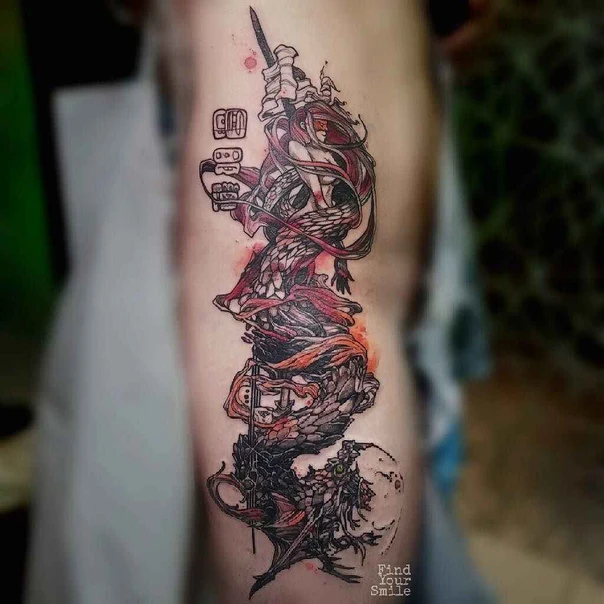 Illustrative Dragon, Warrior tattoo on Side