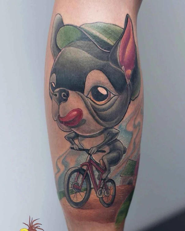 Cartoon Dog, Bicycle tattoo на Икра