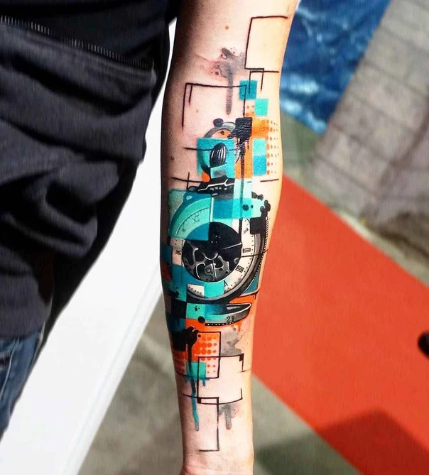 Abstract Clock, Geometric shapes tattoo on Forearm