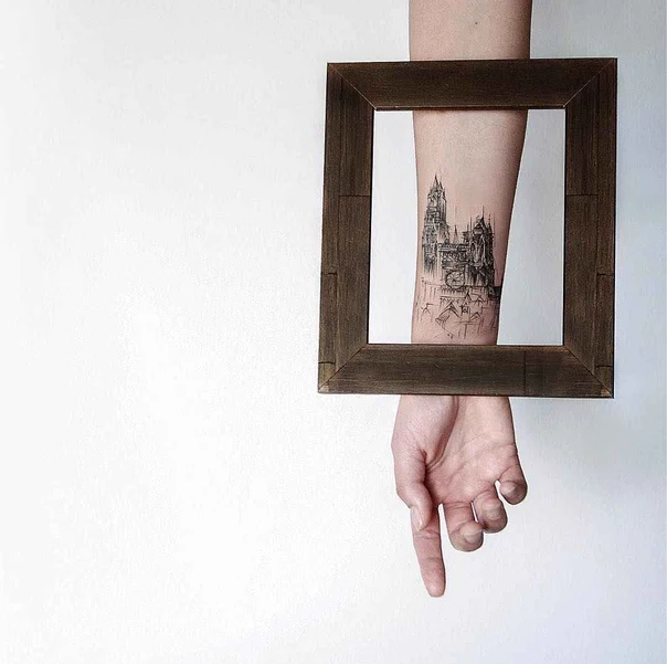 Sketch Architecture, Cityscape tattoo on Forearm