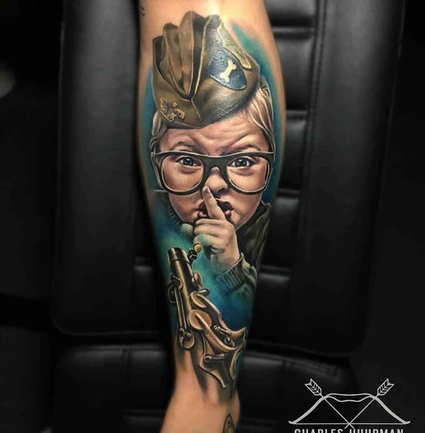 Realism Child, Saxophone tattoo on Calf