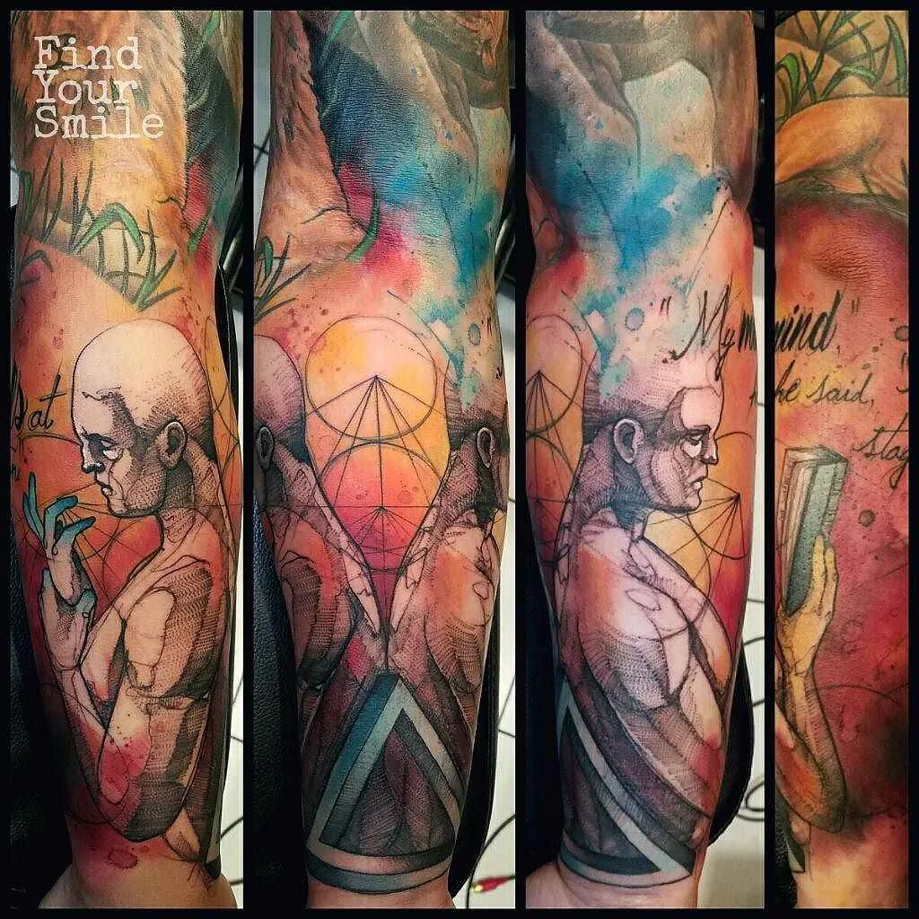 Tattoo artist Russell Van Schaick color watercolor sketch tattoo