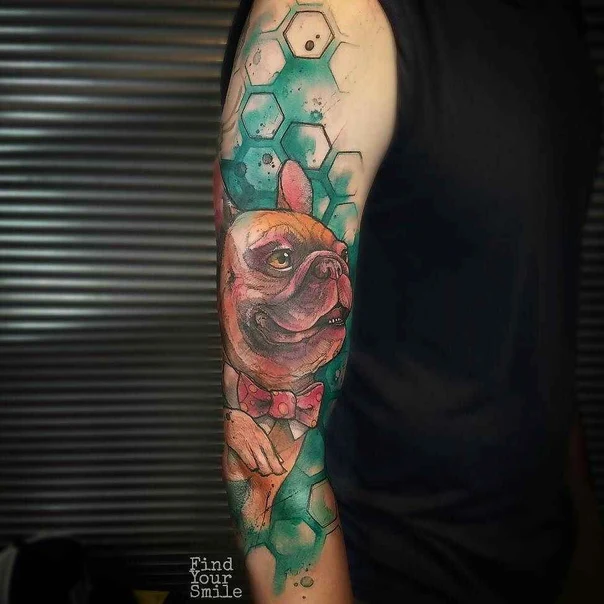 Watercolor Dog, Geometric tattoo on Full Sleeve