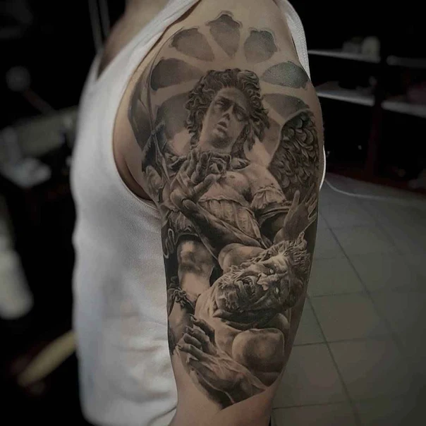 Realism Angel, Demon tattoo on Full Sleeve