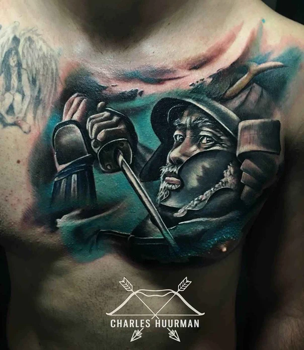 Realism Warrior, Sword tattoo on Chest